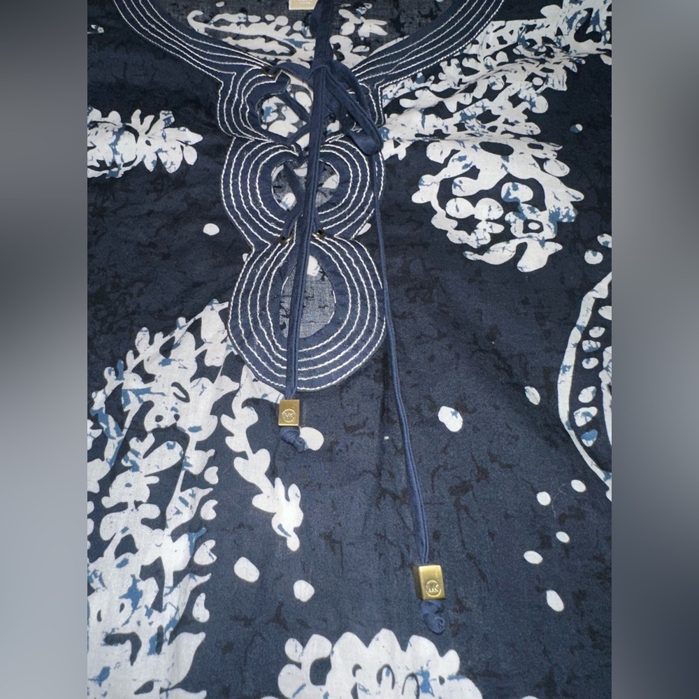 Michael Kors Tunic Top Long Sleeve Navy Blue white Large - Picture 5 of 10